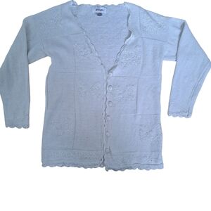 Vintage Worthington Ivory Embroidered Knit Cardigan | XL | Vintage Cottagecore
